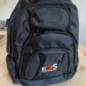 eos Black Backpack with Orange Logo